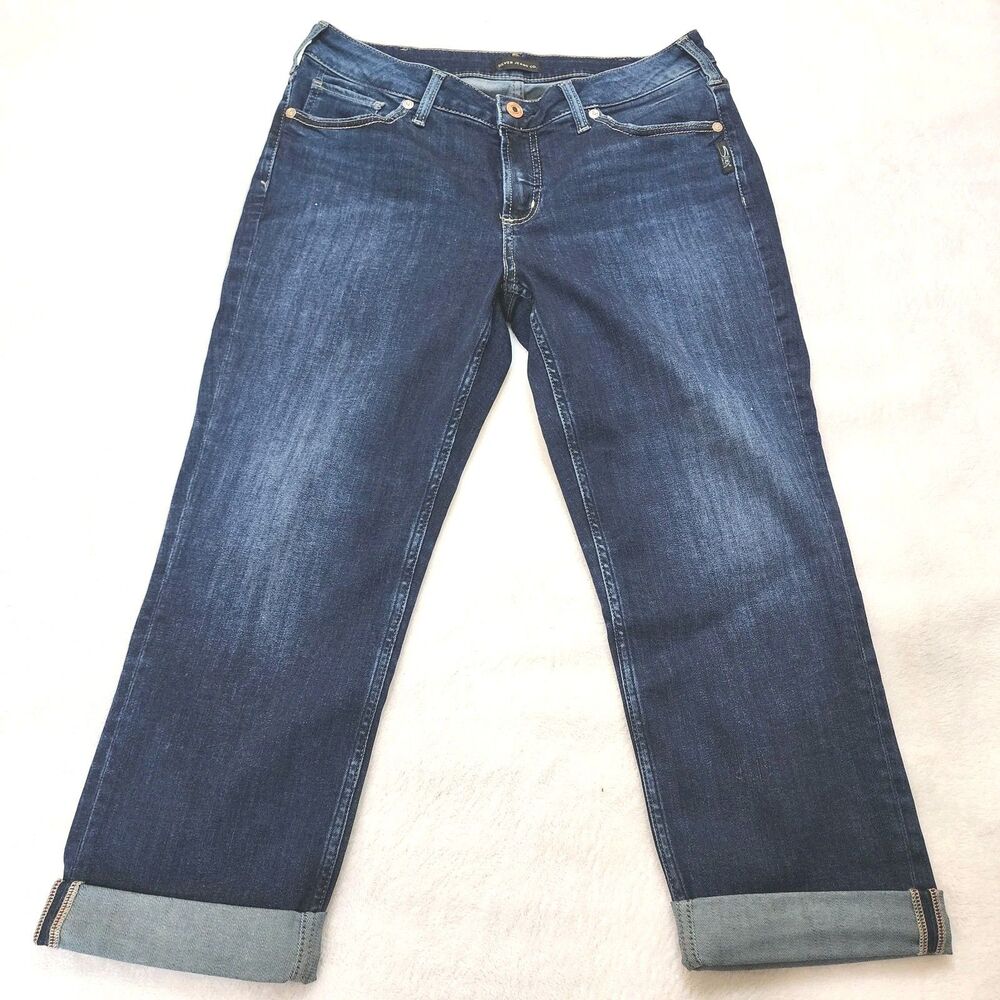 Silver Jeans Womens W32 x L22 Avery Capri Mid Rise Super Stretch Dark Wash Blue
